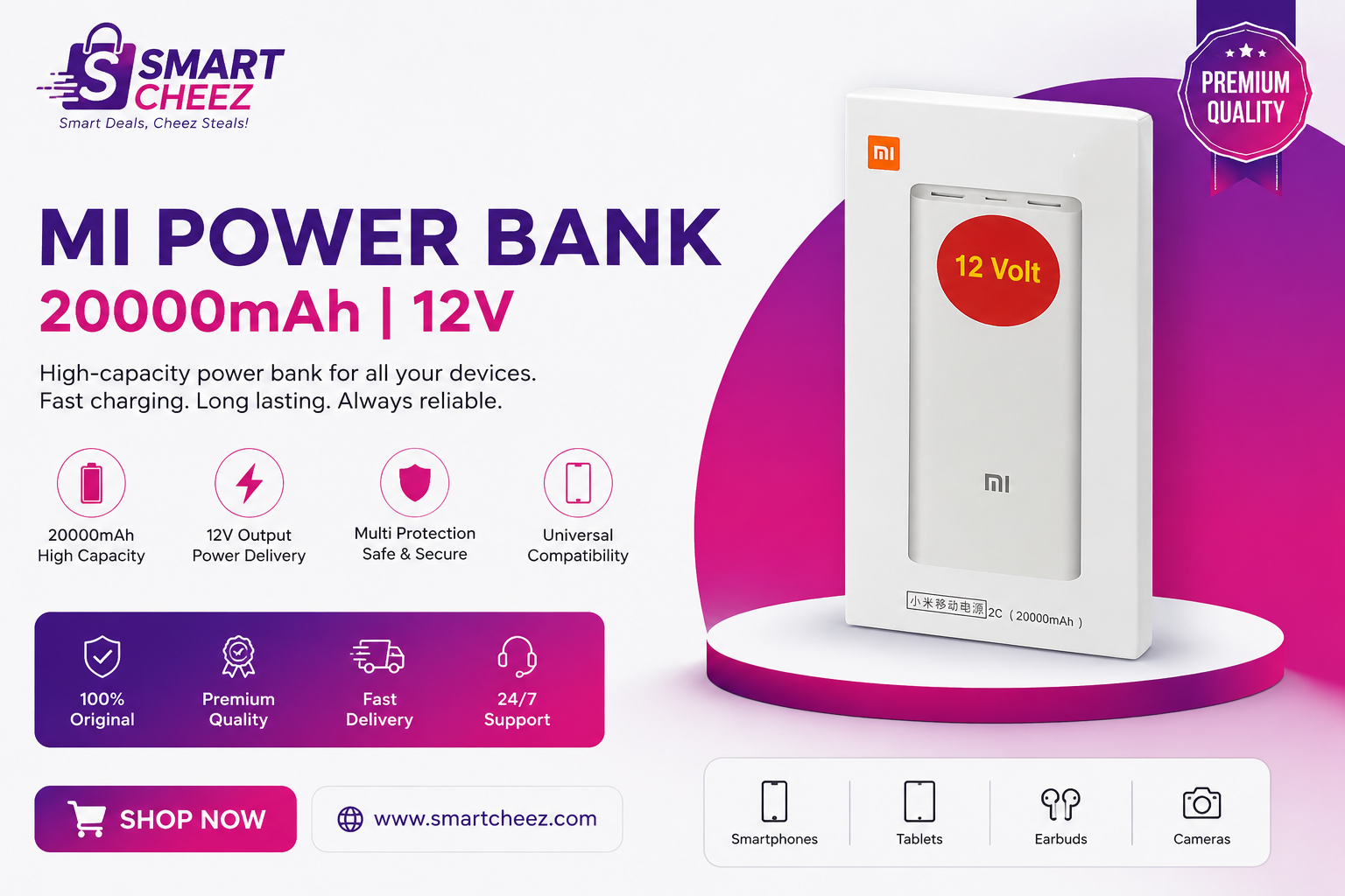 Smart Cheez™ 2-in-1 WiFi Router Power Bank (20,000mAh) – Non-Stop Internet